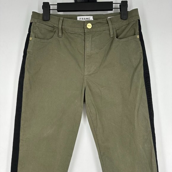 Frame Denim Le High Straight Olive Khaki Green Chino Pants Raw Step Hems Size 26 - Picture 3 of 10